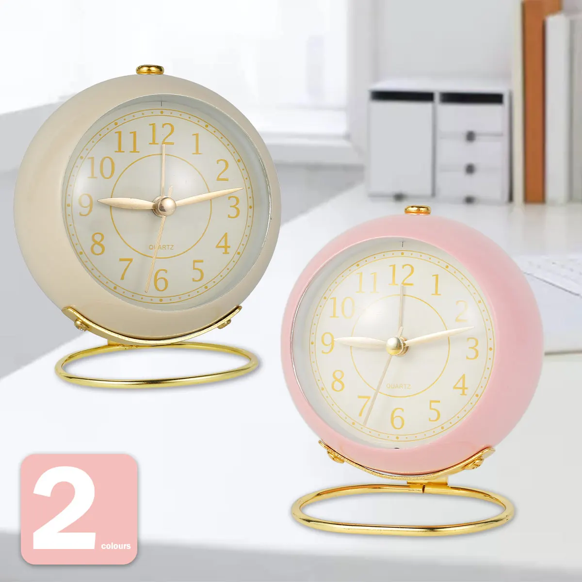 

Круглый будильник, маленькие настольные часы, на батарейках, настольные будильник с светильник кой, винтажные тихие часы без тикания, мален...