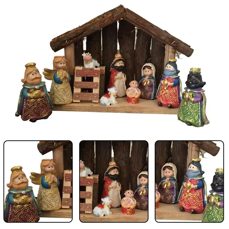 

10pcs/set Nativity Scene Statue Christmas Baby Jesus Manger Set Xmas Crib Figurines Mini Ornament Church Xmas Gift Home Decor