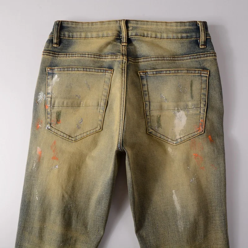 Retro Quality Luxury Brand Distressed Baggy Jeans Trousers Men Ripped Holes Boyfriend Streetwear Denim Pants Free Shipping