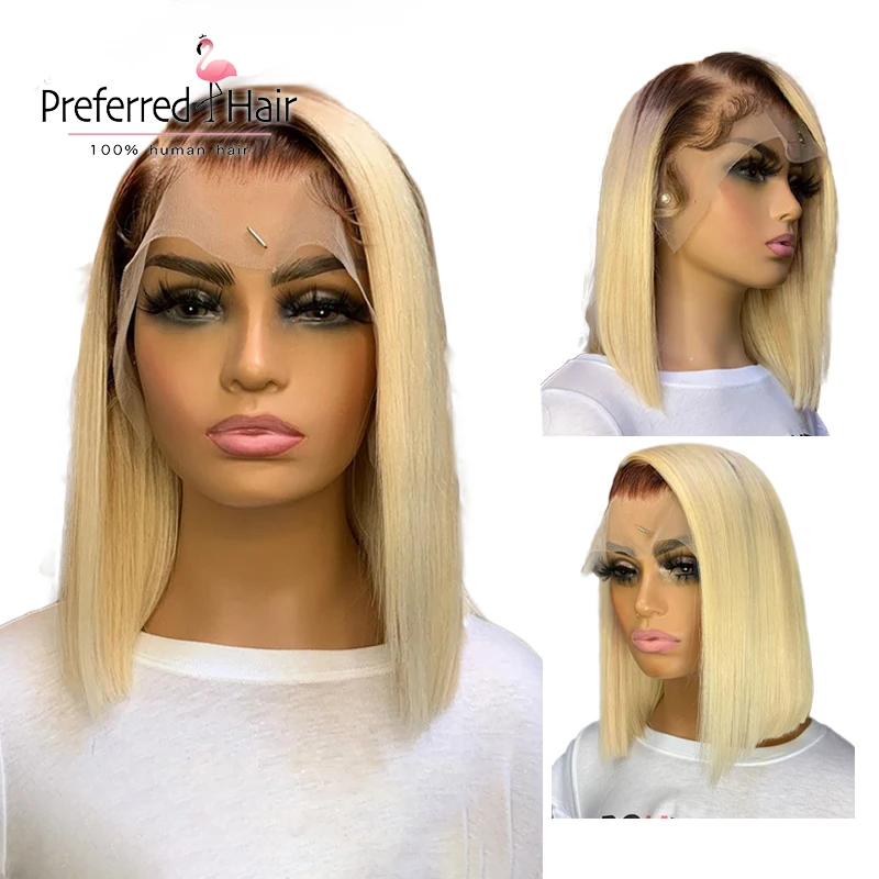 

Парик 4T61 с эффектом омбре, короткие прямые волосы едва разных цветов, с застежкой Боб 4X4, 13X4 T, с кружевной передней частью, для женщин, 3