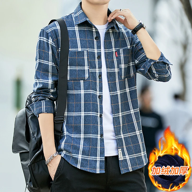 

Men's Brand Shirt Plaid Fashion Casual Thickened Tops with Korean Version of The Trend of Large Size Youth Warm Jacket