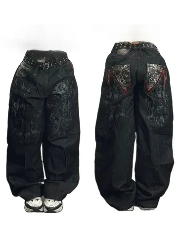 Свободные джинсы в стиле хип-хоп в стиле ретро, женские Y2K New Tide Harajuku, широкие брюки с высокой талией, готические широкие брюки, уличные брюки, мужские