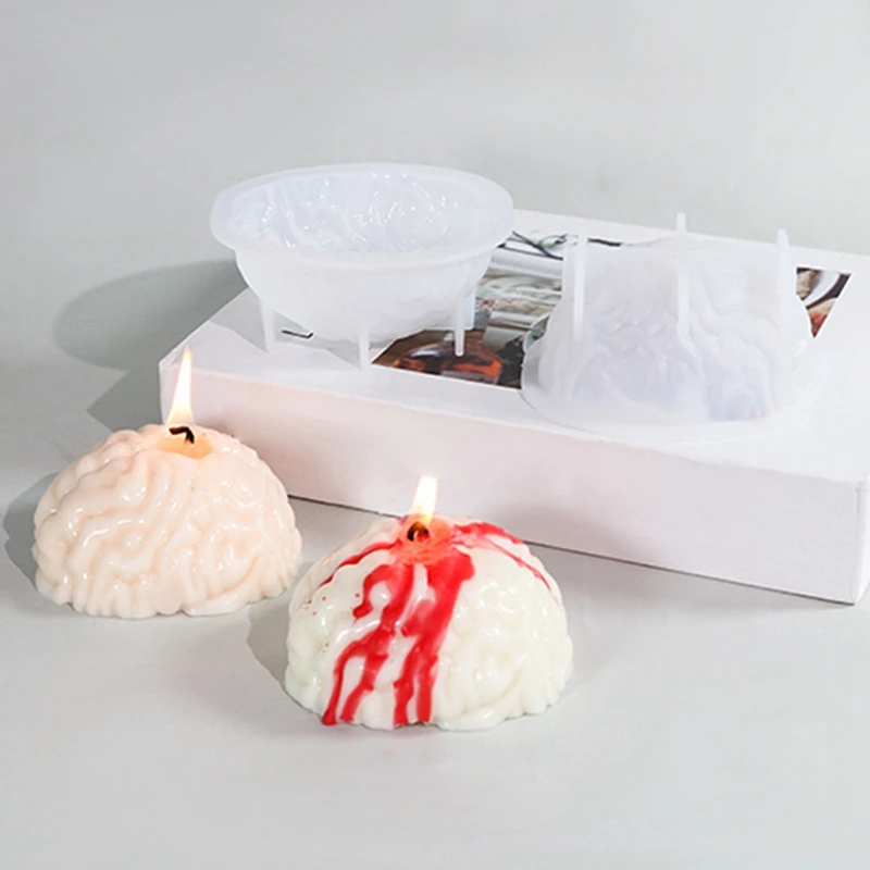 Силиконовая форма в виде 3d-мозга для изготовления свечей на Хэллоуин смола