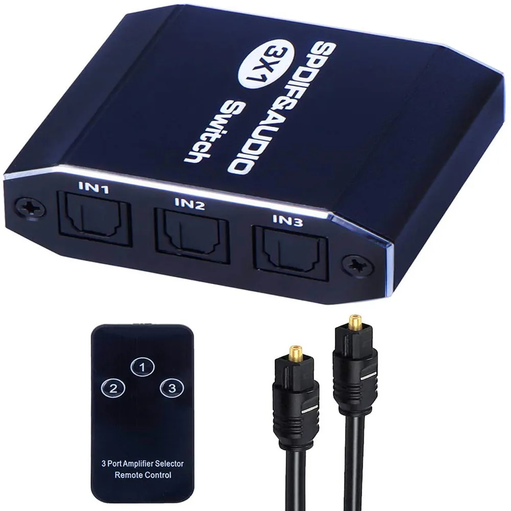 Алюминиевый сплав Spdif Toslink 3 в 1 оптический цифровой аудио сплиттер 3x1 SPDIF кабель