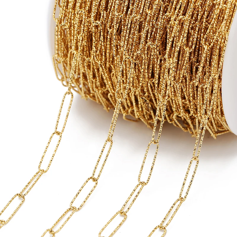 

1 Meter Stainless Steel Gold Embossing Chain Long Rectangle Oval Texture Chain for DIY Necklace Bracelet Jewelry Making Supplies