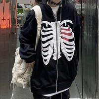 gothic skeleton zipped sweatshirt women 2021 streetwear long sleeve top thin plush hoodies femme mingliusili aesthetic clothes