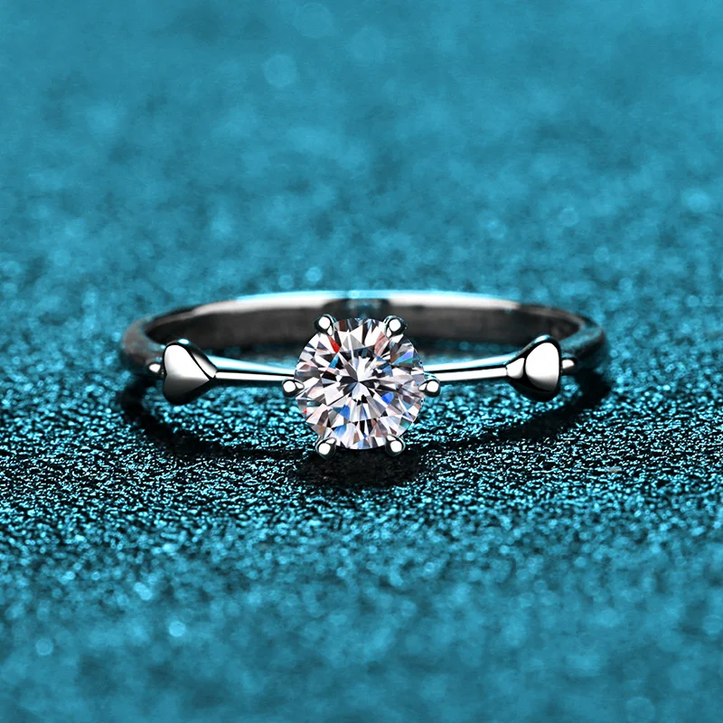 

100% Real S925 Sterling Silver Morsonite Ring Female Heart Connected Lovely Ring Simulation Straight