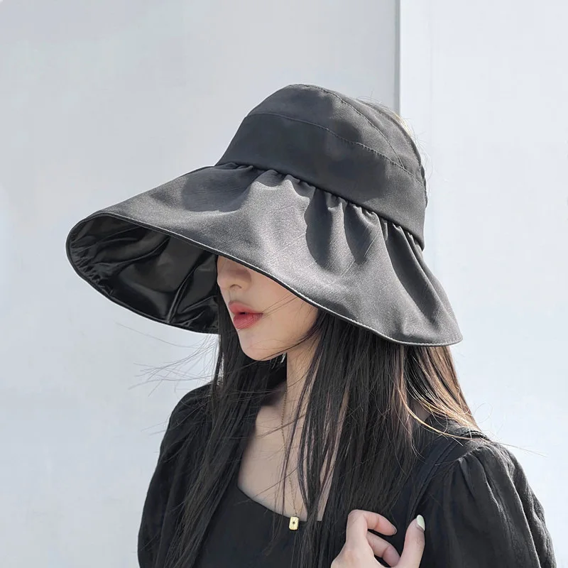 

Hollow Top Sunscreen For Women, UV Resistant Summer Black Glue Large Brimmed Shell Hat
