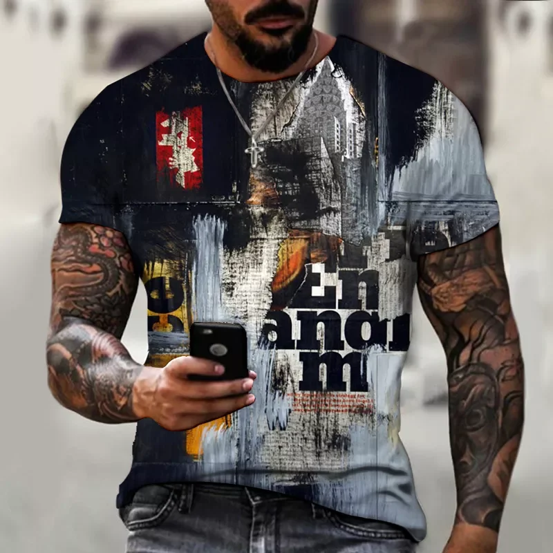 

Graffiti Loft Style Printed T-Shirt Men's Short Sleeve Round Neck Fashion Casual Retro T-Shirt Men Tops Tees XXS-6XL