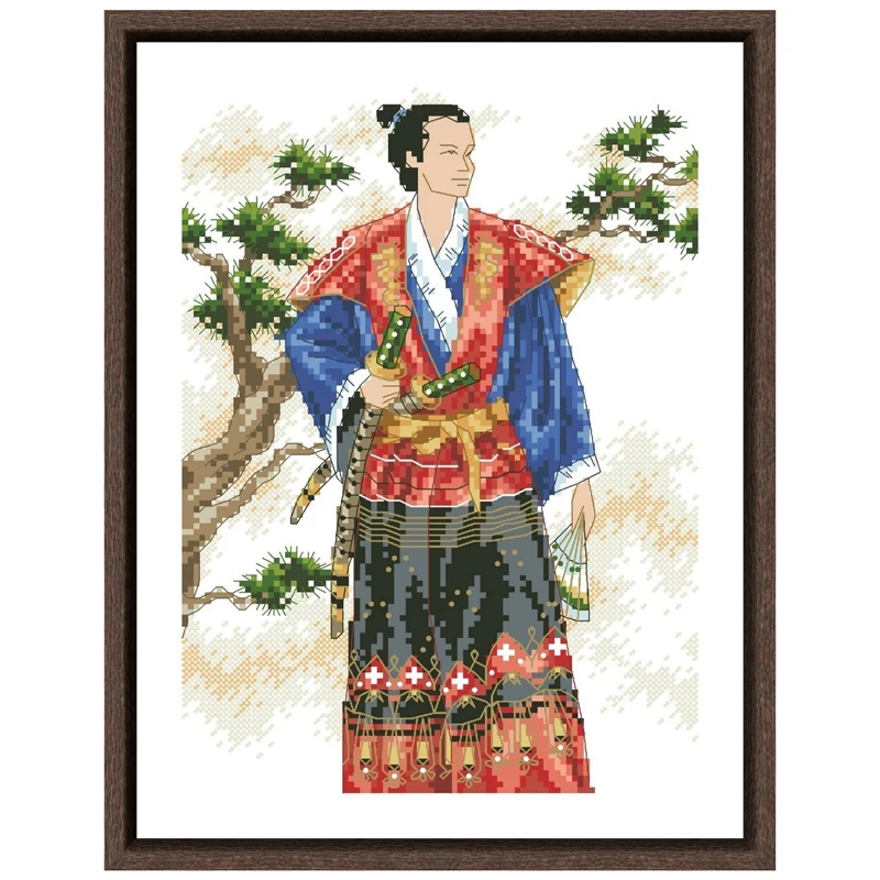 

Japanese man cross stitch kits 18ct 14ct 11ct unprint white aida fabric cotton silk thread embroidery craft set