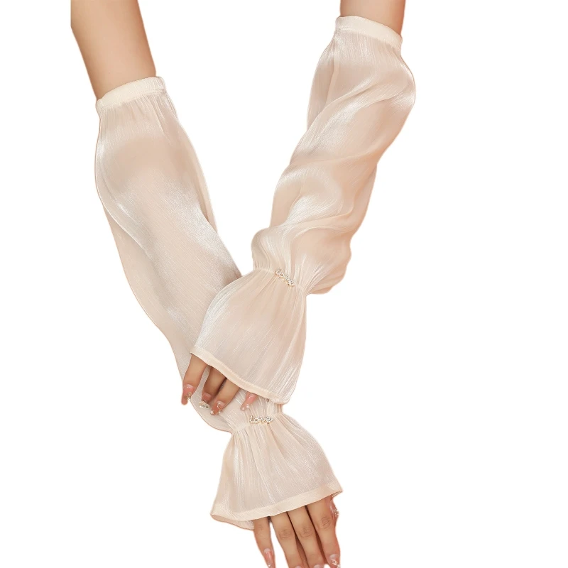 

Women Summer Sleeve Cover Wedding Party Bride Mittens Sheer Lace with Ruffle Decor Fingerless Gloves Anti-uv Supplies