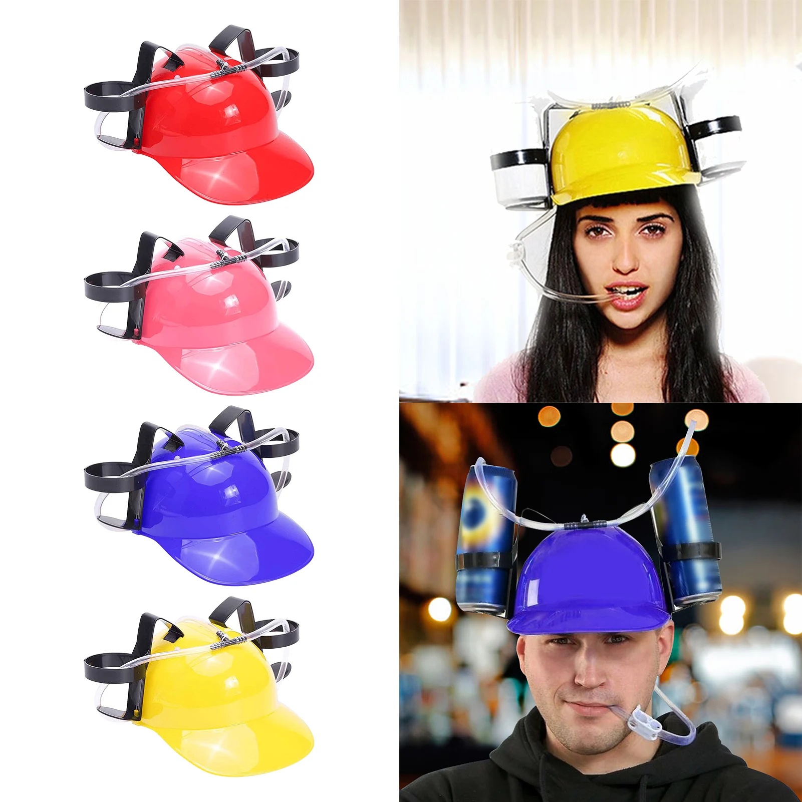 

Lazy Drinking Helmets Adjustable Can Holder Cap Drinker Favor Hat With Straw For Beer Soda Cola Beverage Party Cool Unique Toy