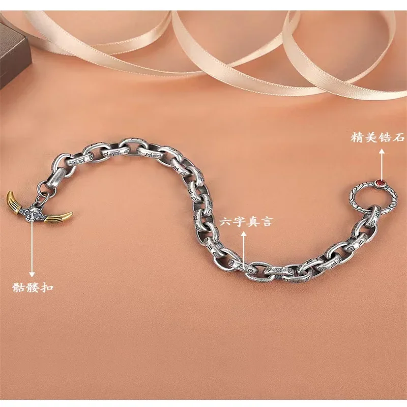 Мужской винтажный браслет из серебра S925 пробы с черепом шесть слов правда