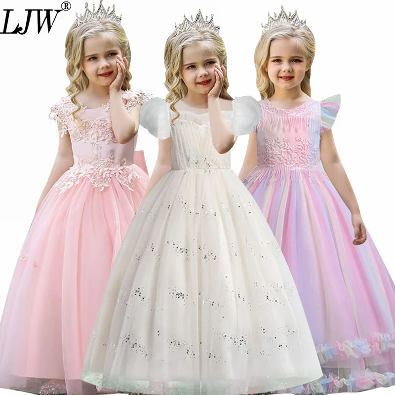 

20224-14 Yrs Lace Teenagers Kids Girls Wedding Long Girl Dress elegant Princess Party Pageant Formal Dress Baby Children's dress