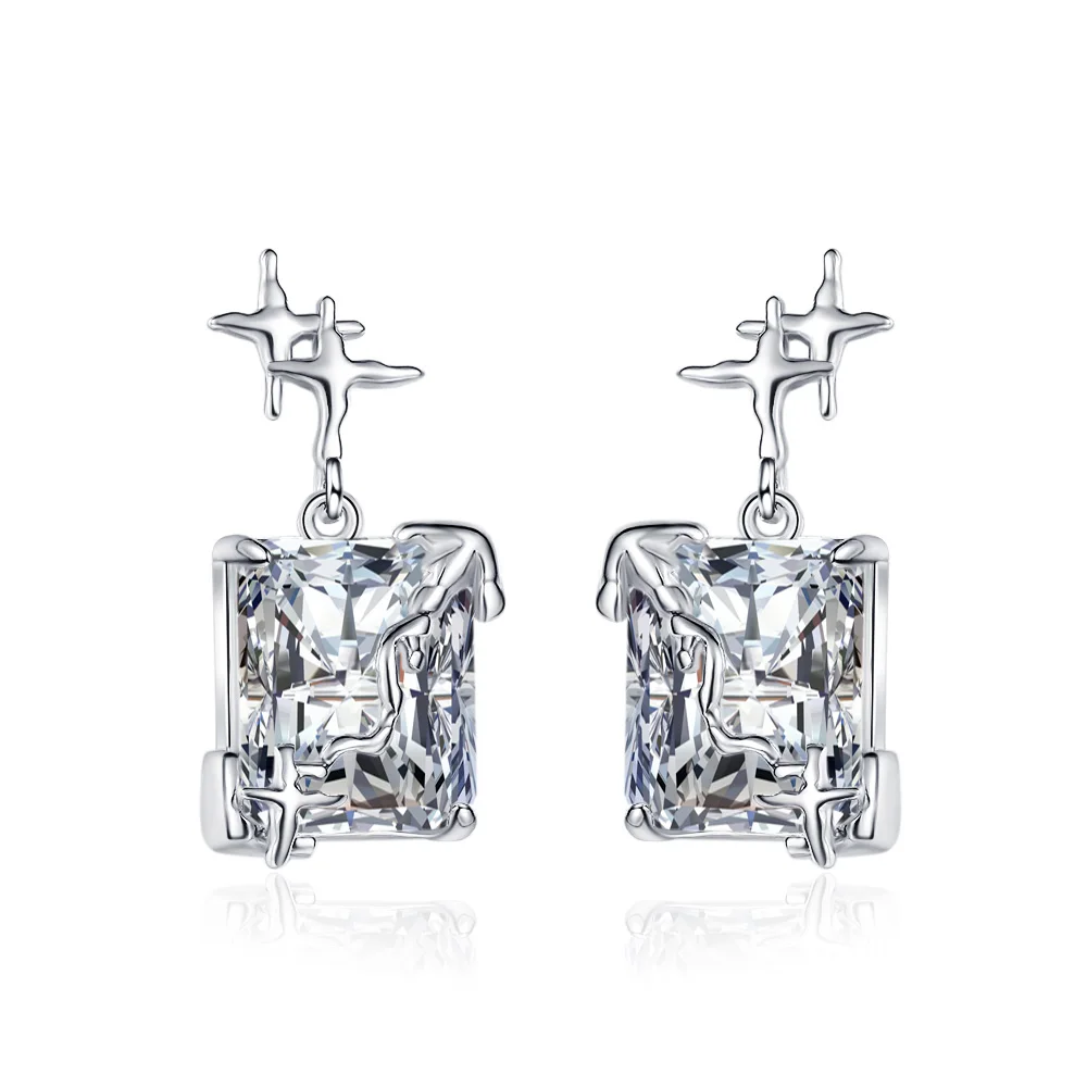 

Radiant Cut Moissanite Stud Earrings 1CT 2CT Colorless VVS Diamond Halo Sterling Silver Moissanite Earrings For Women