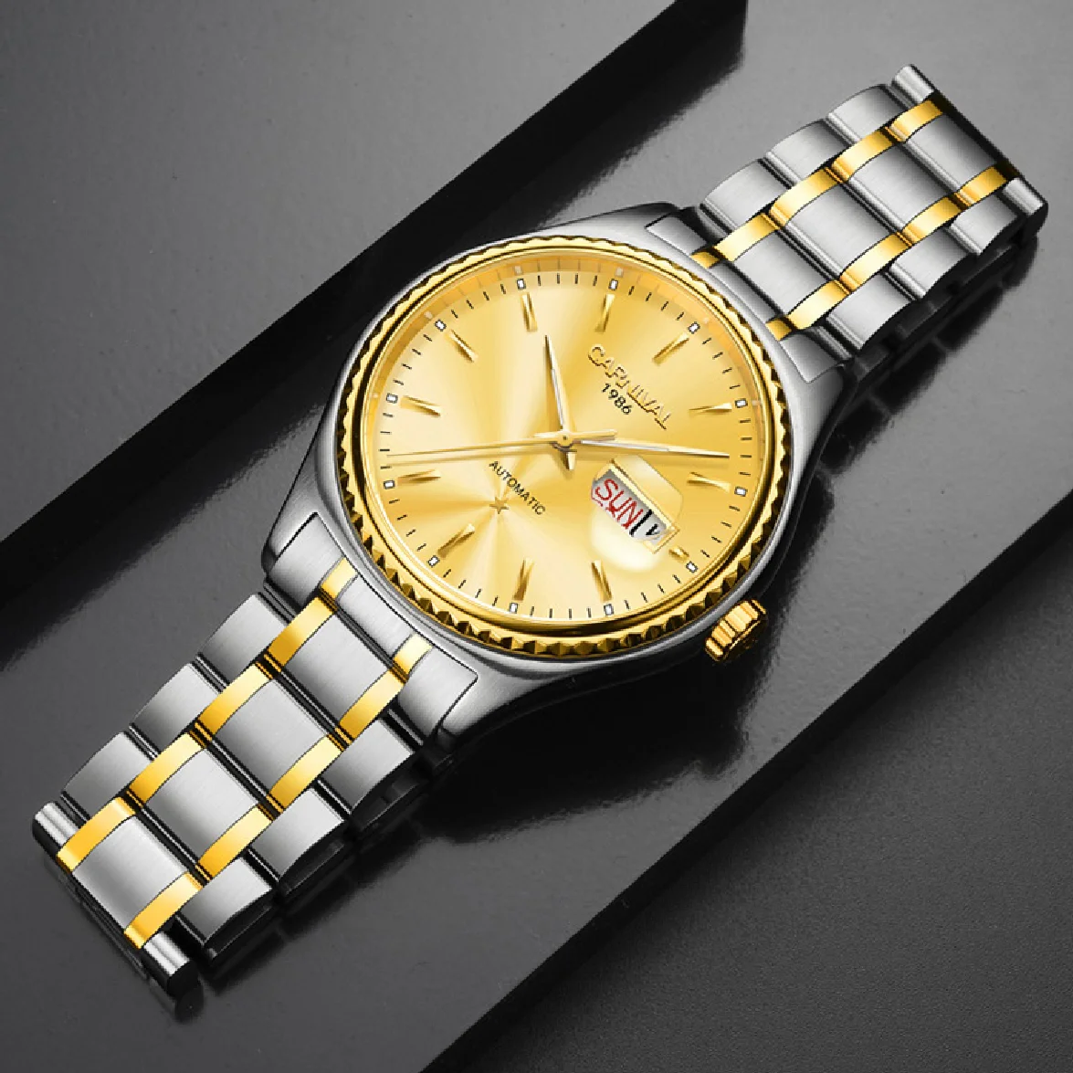 

CARNIVAL Watch For Men Top Brand MIYOTA Automatic Mechanical Fashion Watch Date Luminous Sapphire Clock Gold Steel 8889G