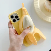 3d stress reliever peeled banana phone case for iphone 13 12 mini 11 pro x xs max xr 7 8 plus se 2020 cute soft silicon cover