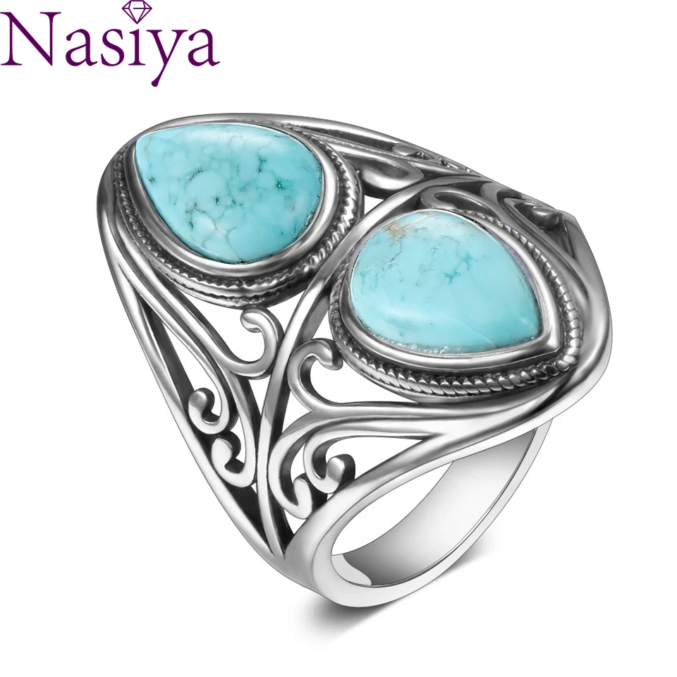 

Silver Rings Original Design Vintage Natural Turquoise Ring for Women Men Female Fine Jewelry Gifts