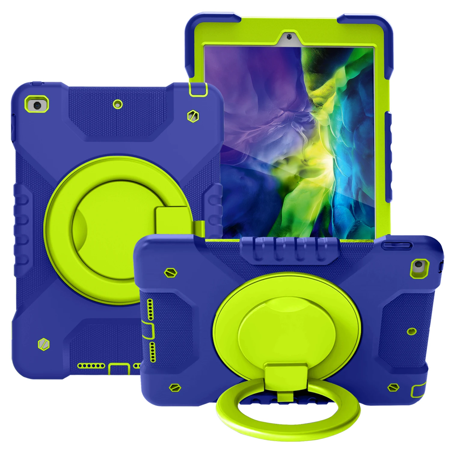 

For Apple Ipad 10.2 2020 8th A2270 A2428 2019 7th A2197 A2198 Ring Grip Bracket 360 Rotating PC Silicone Shockproof Stand Cover