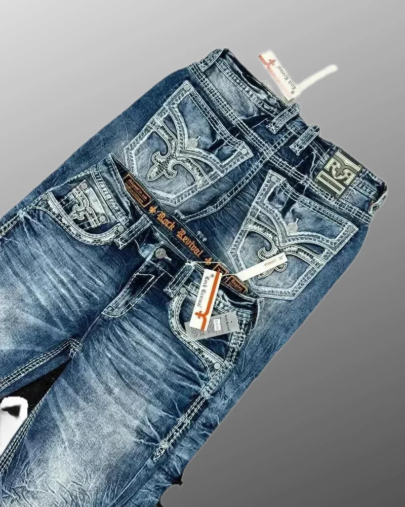 Джинсы с карманами и вышивкой в стиле ретро осень 2023 новые уличные мужские