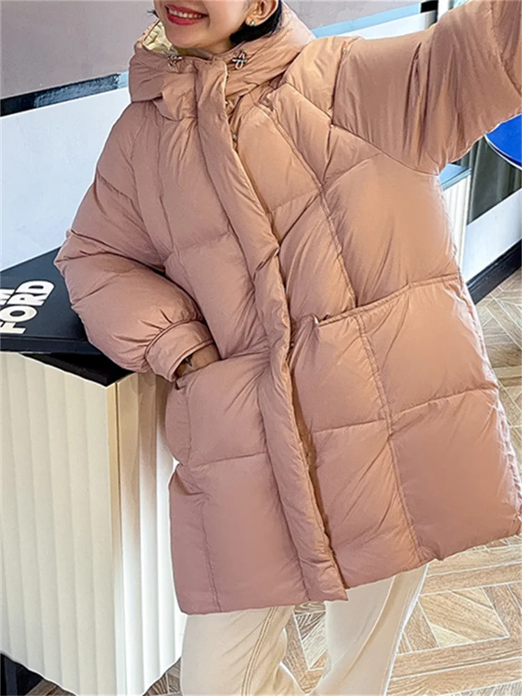 Pink Long Parkas Women Fall Winter 2022 Thicken Warm Jackets Oversized Coats with A Hood Korean Fashion Loose Outerwear