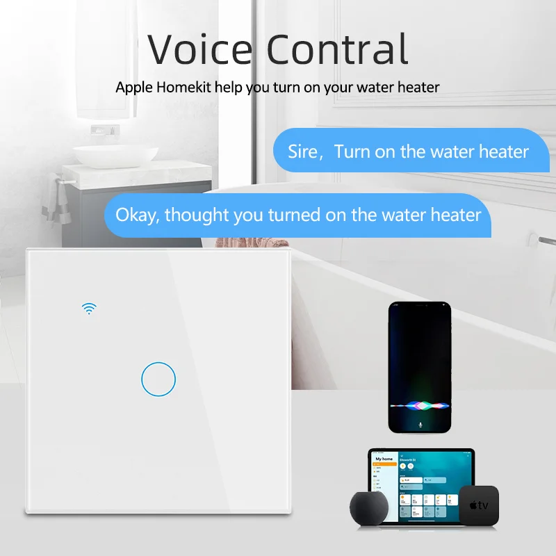 

Умный водонагреватель с таймером и дистанционным управлением, переключатель для бойлера с голосовым управлением, умный переключатель со стеклянной панелью и сенсорным датчиком, 8000 Вт, 40 А, ЕС
