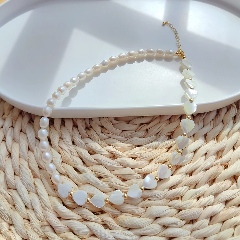 

5Pcs Charm Luxury Natural Pearl Necklace for Women Gifts Female Accessories Jewelry Natural Shell Heart Necklaces Collar