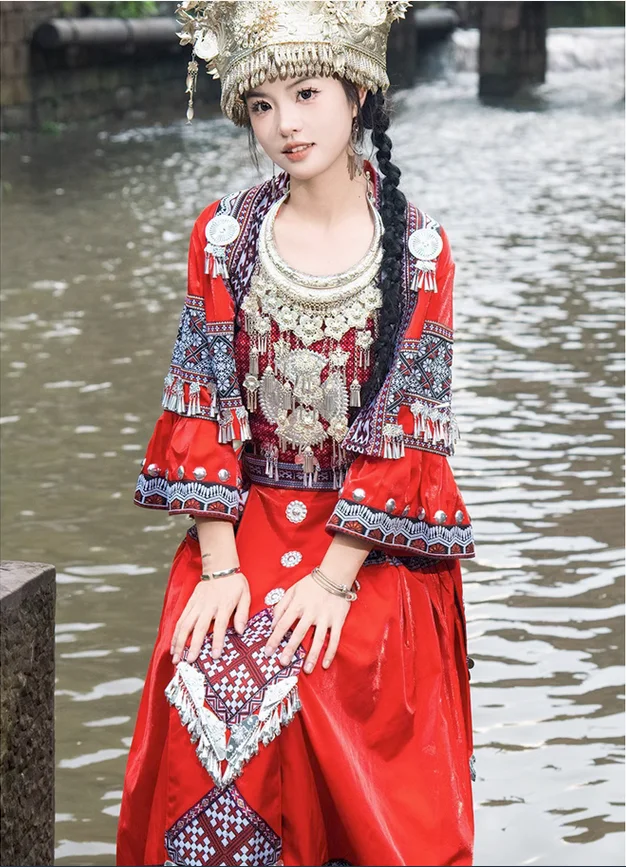 Сценический костюм женский этнический туджия и Мяо комплект для фотосъемки