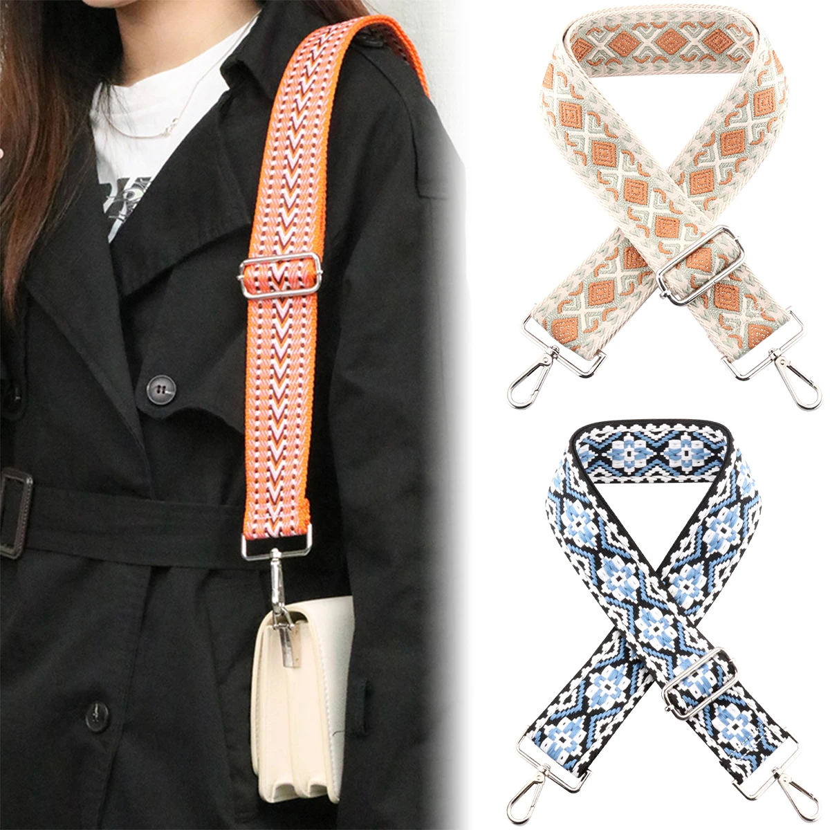 

Винтажные ремни через плечо, регулируемые холщовые ремни для кошелька 5 см, жаккардовая вышитая сумка через плечо, сменный ремешок для цветн...