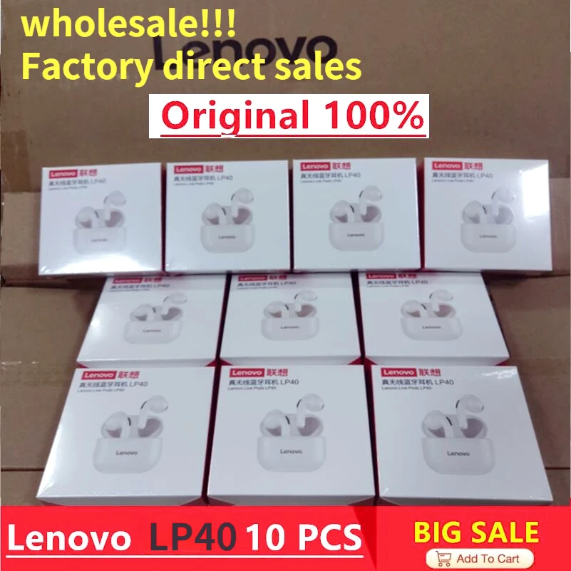 Online 10 قطعة الوحدة 100% الأصلي لينوفو LP40 سماعات بلوتوث سماعة ستيريو سماعات لاسلكية مع ميكروفون التحكم باللمس سماعة