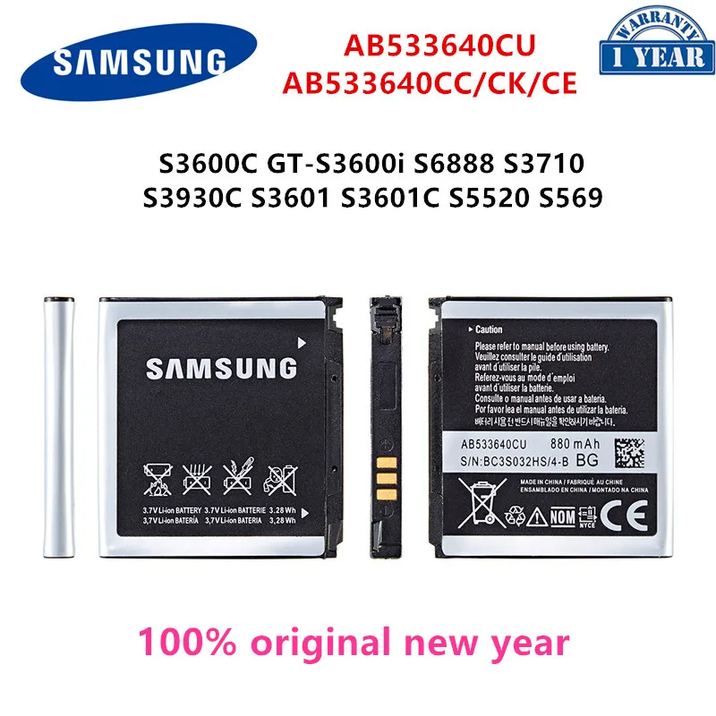 

SAMSUNG Orginal AB533640CU AB533640CC Battery 880mAh For Samsung S3600C GT-S3600i S6888 S3710 S3930C S3601 S3601C S5520 S569