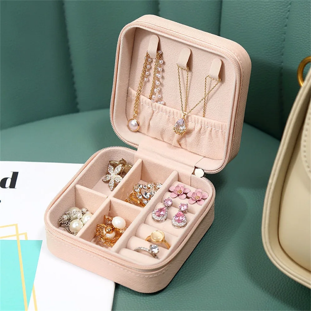 

Newest Jewelry Organizer Display Travel Jewelry Case Boxes Portable Necklace Earing Box Button Leather Storage Zipper Jewelers