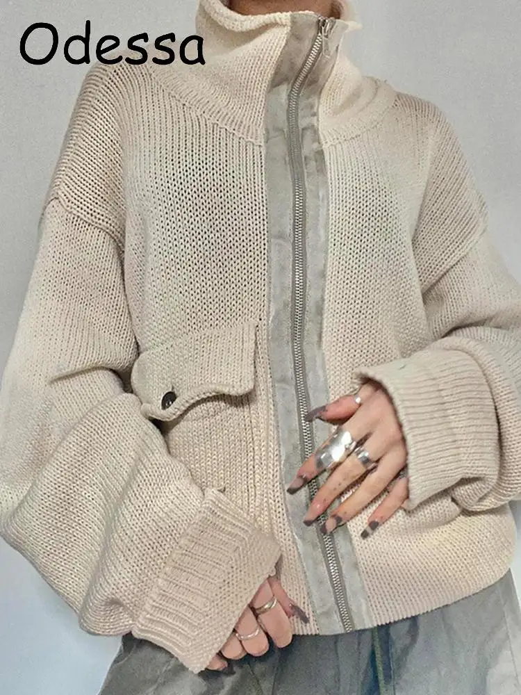 

Свитер в стиле ретро, с длинным рукавом, на молнии