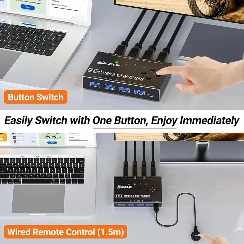 Переключатель Kceve USB 3.0 4 компьютера порта USB-переключателя для клавиатуры мыши
