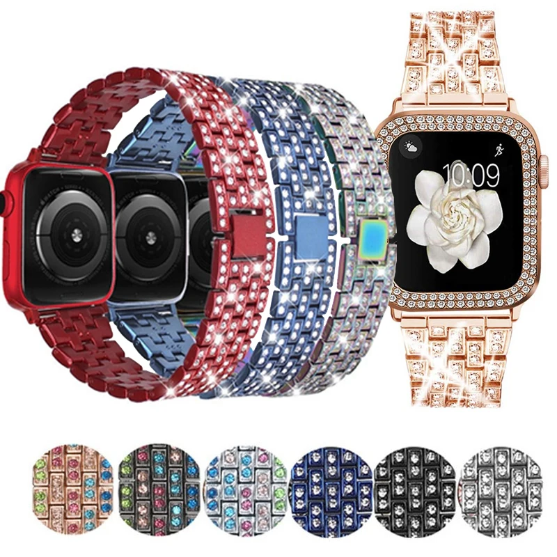 

Metal Watchband For Apple Watch Series 7 6 5 4 3 2 Fashion Diamond Stainless Steel Wrist Bracelet For Iwatch 38 40 41 42 44 45mm