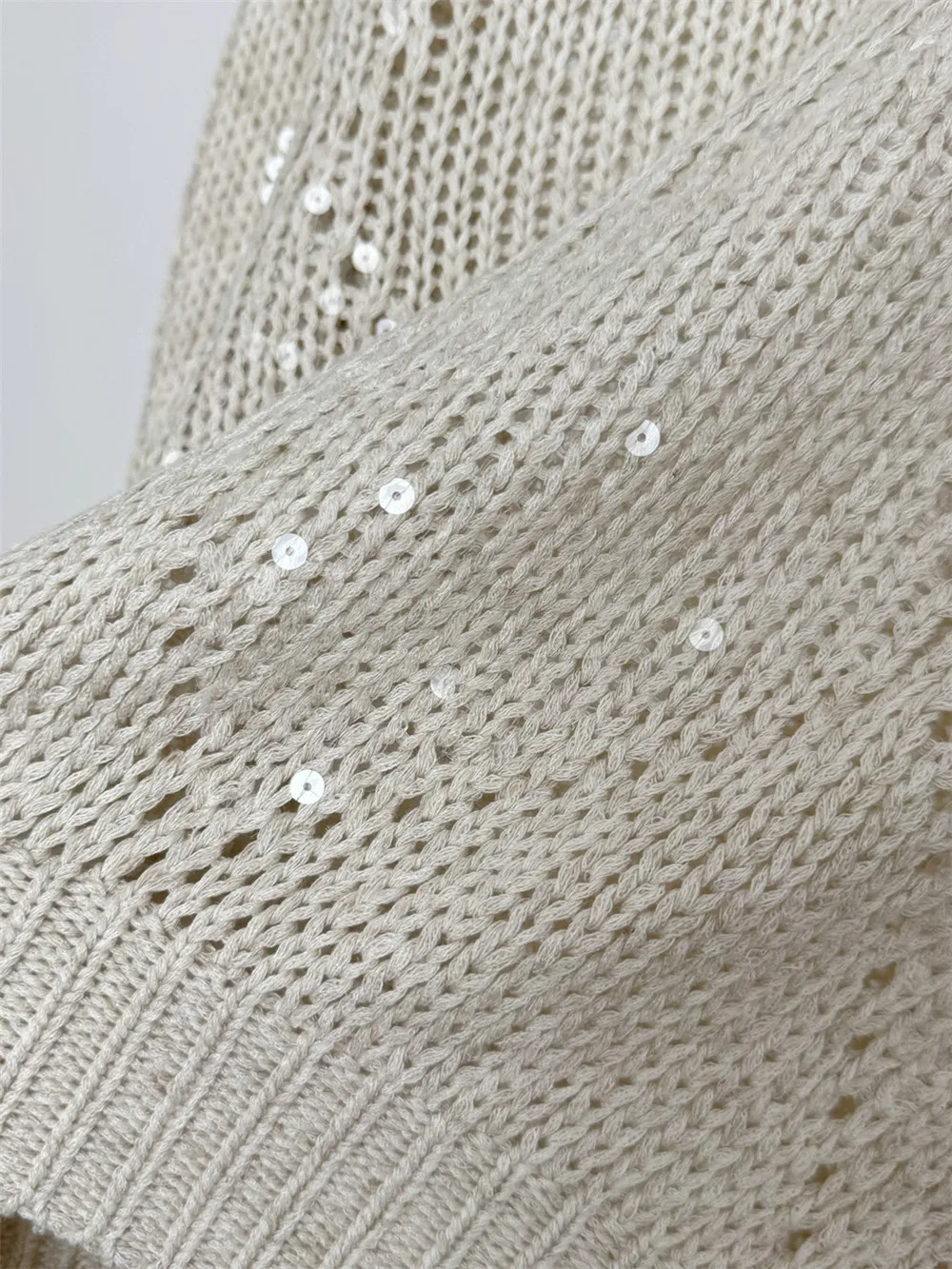 Пуловер из хлопка и льна для женщин вязаный свитер с блестками