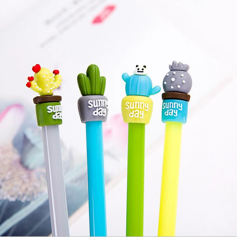 

4pcs Kawaii Succulent Plants Writing Pens Refill Black Ink Gel Pen 0.5mm Leisure School Students Stationery Cute Children Kids
