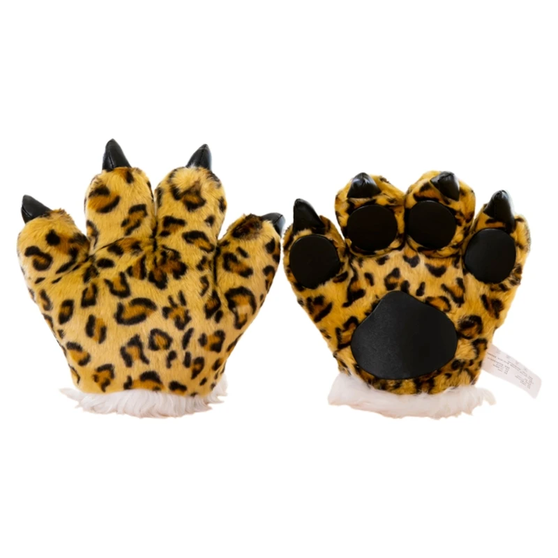

Simulation Leopard Paw Plush Gloves Fluffy Animal Stuffed Toys Cosplay Mittens