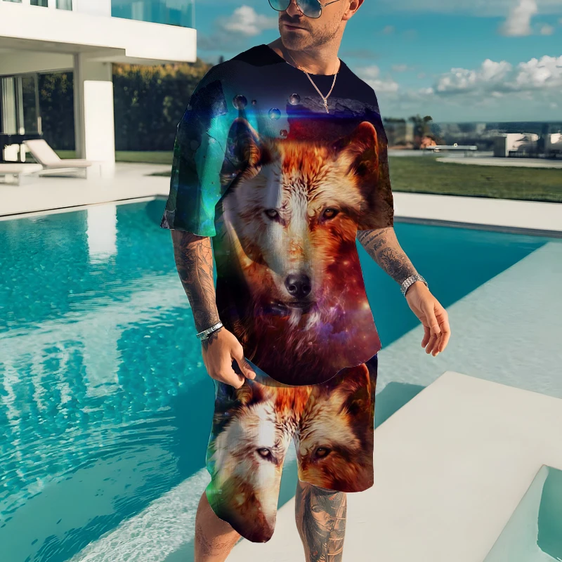 Men's T-shirt Set 3D Animal Print Oversized T-shirt Shorts Men's Casual Suit Sportswear T-shirt Top Summer Men's Clothing Set