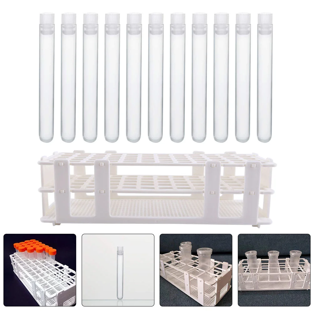 

60Pcs Plastic Test Tubes with Storage Rack Scientific Experiment Accessories