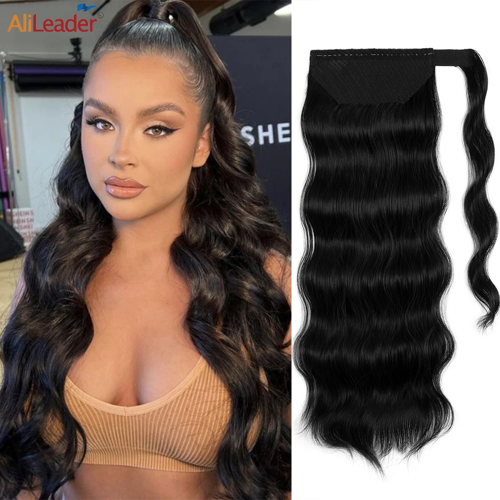 

26" Long Curly Wavy Ponytail Hair Extensions Fashion Wrap Around Body Wave Pony Tails Heat Resistant Synthetic Fake Hair