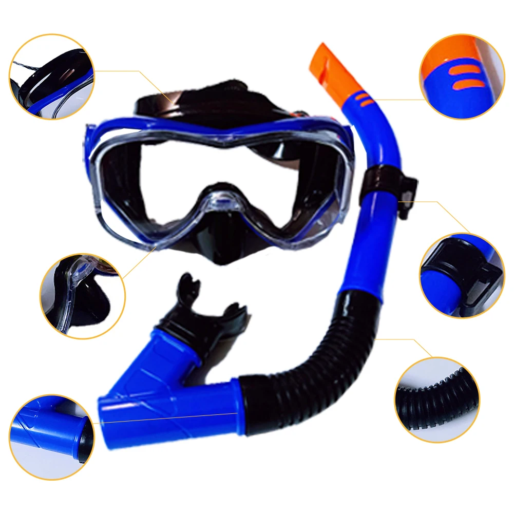 

Professional Scuba Diving Snorkeling Masks Views Anti-fog Swimming Snorkel Scuba Dry Top Breathing System Adjustable Headband