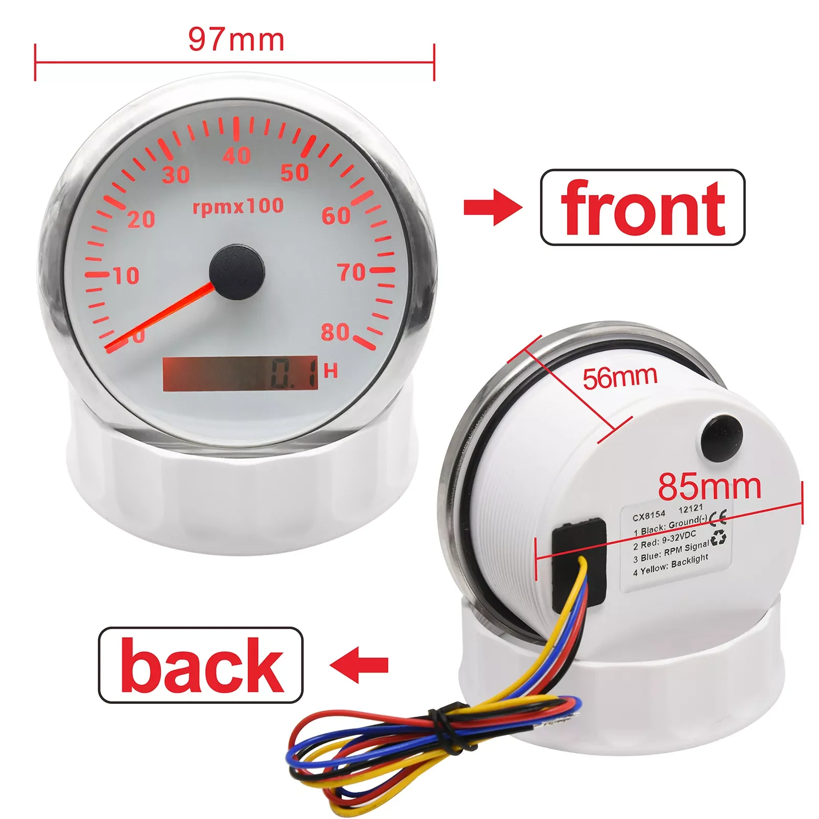 

7 Colors Backlight 85mm Tachometer Gauge Marine Boat RPM Meter Gauge LCD Tacho Digital Hour Meter 3K~8K For Car Truck 9-32V