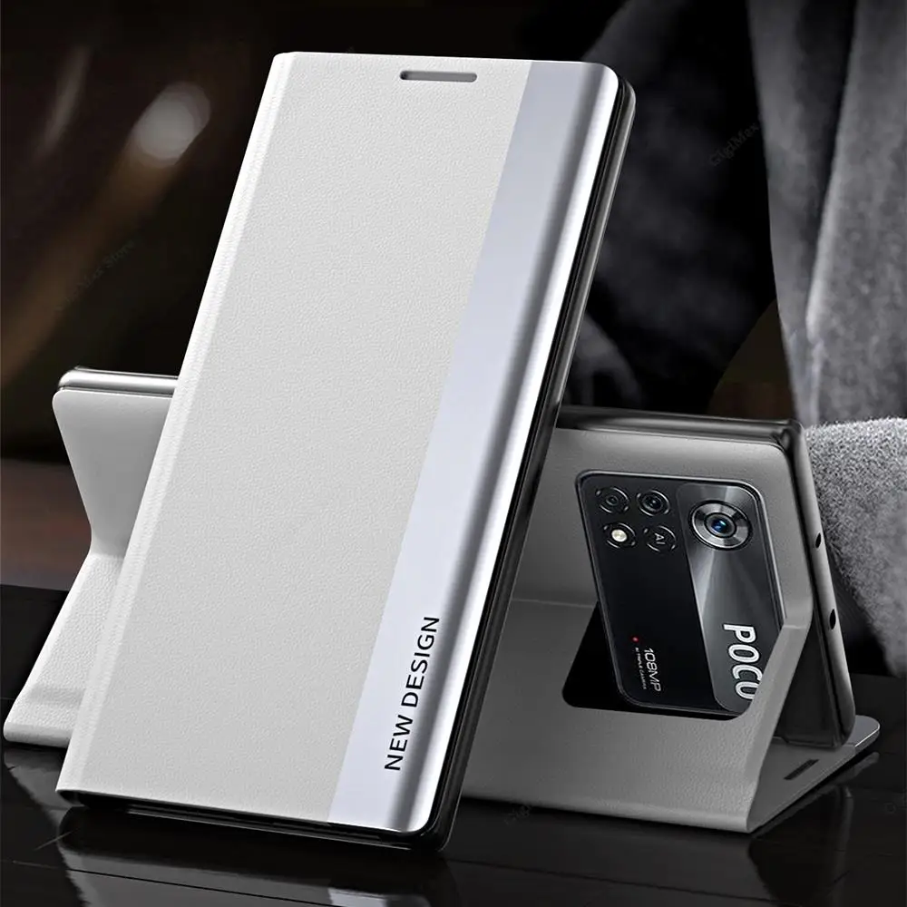 

For Poco X4 Pro Plating Flip Leather Magnetic Phone Case For Xiaomi POCO X4 Pro 5G X3 NFC M4 M3 Pro 4G Stand Coque Case Funda