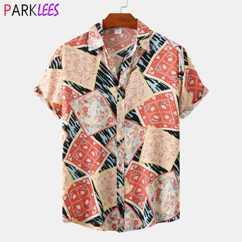 

Mens Floral Hawaiian Shirts Funky Casual Short Sleeve Beach Wear Shirt Plus Size Aloha Party Vacation Clothing Chemise Homme 3XL