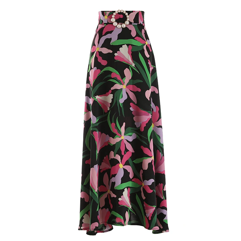 

PHOEBE HZ Print Entry Luxury Satin Drape Graceful Half-body Skirt Female Fashion Floral Delicacy Women 2023 New Style Summer