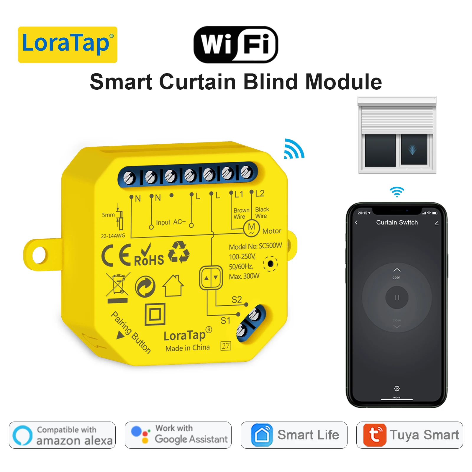 LoraTap Roller Shutter Windows Curtain WiFi Blinds Motor Swi