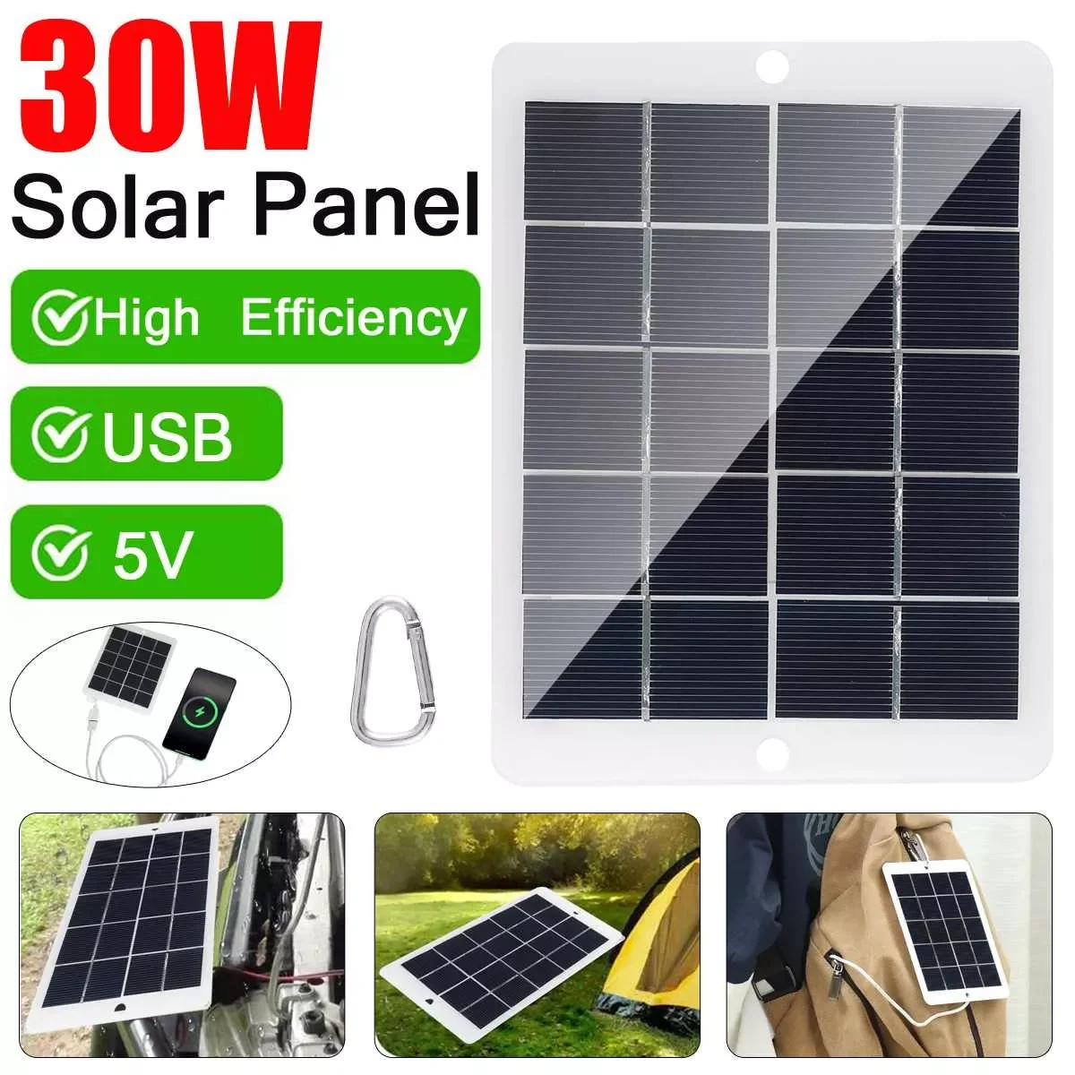 

30W Solar Panel 5V Polysilicon Silicon Solar Cell DIY Cable Waterproof Outdoor Rechargeable Power System For Phone Charging