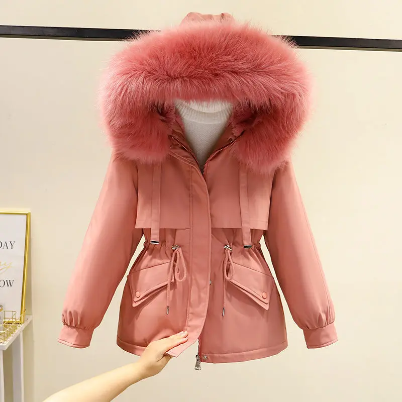 New Winter Jacket Women Fur Collar Fashion Hooded Thick Warm Cotton Coats Female Clothing Outwear Padded Parkas Office Lady Tops