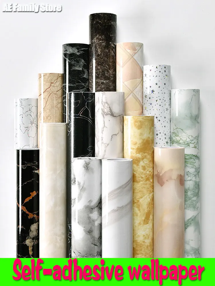 

Marble Wallpaper Self-adhesive Kitchen Oil-proof Sticker Thicken High Temperature Stove Cabinet Refurbished Glossy Wallpaper